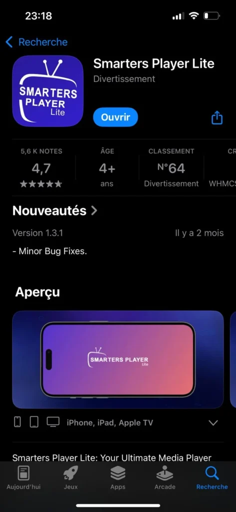 Smarters Player Lite sur Apple TV